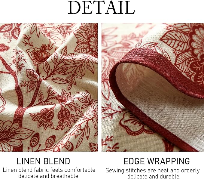 ISAENNE Designer French Linen Rectangular Tablecloth,118"x67"-Ruyi A | Vintage Elegant Long Table Cloth Rectangle Table,Red Floral Pattern,Durable,Dining Room,Kitchen,Tea Party,Thanksgiving