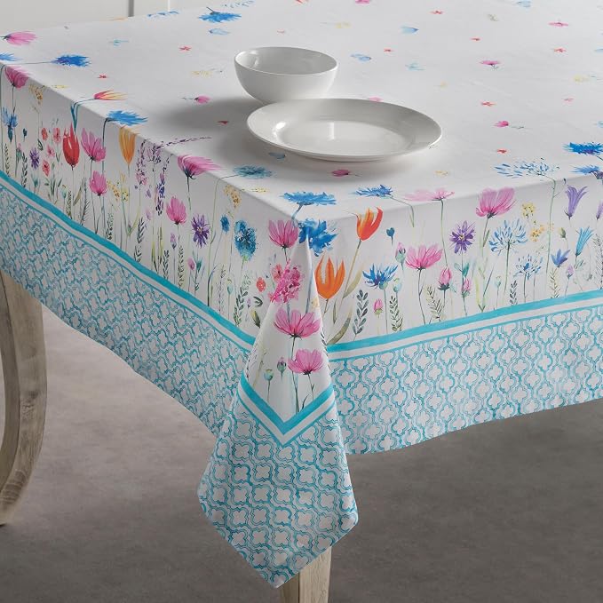 Maison d' Hermine Table Cloth Square Table 100% Cotton 54 x 54 Inches Tablecloth Reusable Decorative for Dining Kitchen Room Farmhouse Party Home Hotel Restaurant Spring Summer - Flower in The Field