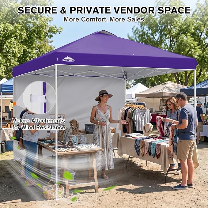 EAGLE PEAK Commercial Canopy 10x10 Pop Up Canopy Tent with 1 Sidewall, Easy Setup Heavy Duty Instant Event Shelter for Vendors & Markets, Outdoor Sun Shade, Purple