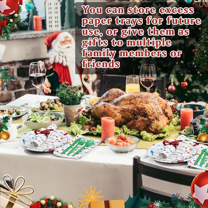 Funnymoom 400 Pcs Christmas Party Supplies, Christmas Lights Paper Plates and Napkins Cups Set with Spoons Forks Knives, Xmas Light Tableware Set for Holiday Xmas Party Decorations