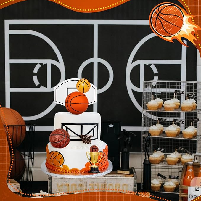 VioraWhite 8 Pcs Fun Basketball Cake Toppers Basketball Cake Decorations, 5 Balls of Different Sizes 2 Trophies and 1 Set Dunk the Ball Sign for Sport Theme Party Ceremony