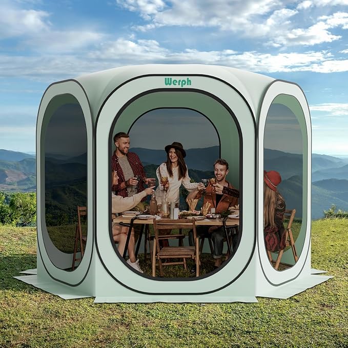 Werph 10x10 Pop Up Screen Tent, Mosquito Net Gazebo, UV Resistant, Green | Roof Waterproof Screen Canopy, Quick Setup Outdoor Shelter for Backyard, Patio, Garden, Picnic, Camping and Events
