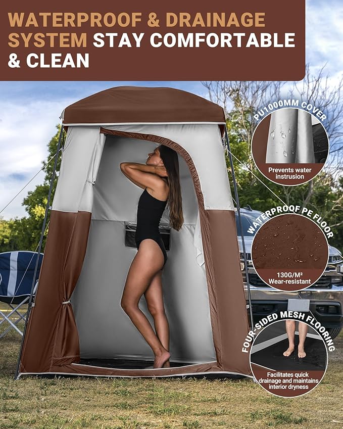KingCamp Camping Shower Tent, Portable Outdoor Privacy Toilet & Changing Tent Windproof & Waterproof Easy Setup Shelter with Shower Bag for Camping Hiking Beach