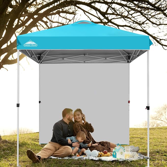 EAGLE PEAK Commercial Canopy 6.6x6.6 Pop Up Canopy Tent with 1 Sidewall, Easy Setup Heavy Duty Instant Event Shelter for Vendors & Markets, Outdoor Sun Shade, Light Blue