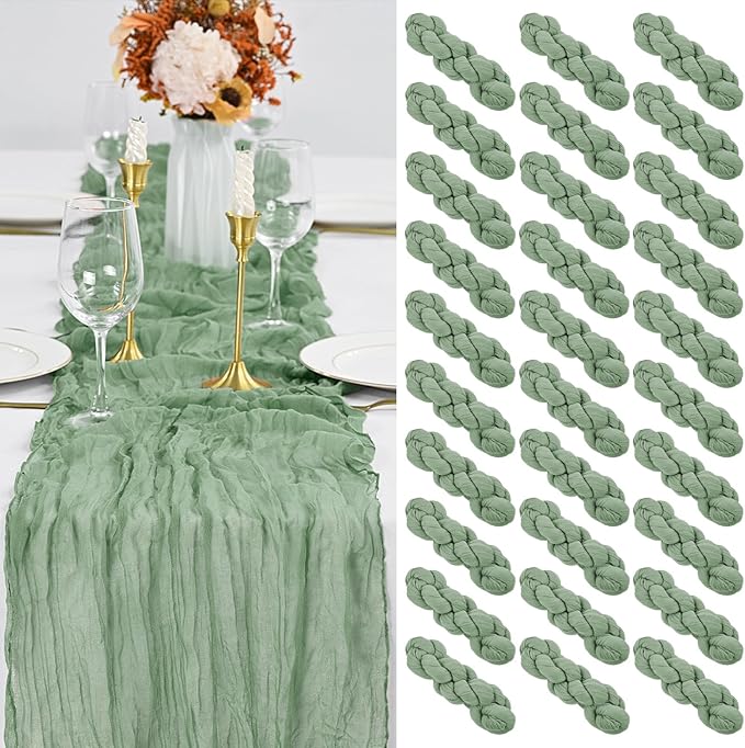 30 Pack Sage Green Table Runner 10Ft Cheesecloth Table Runner Boho Gauze Table Runners Romantic Long Cheese Cloth Sheer Fabric Table Runners for Wedding Party Bridal Shower