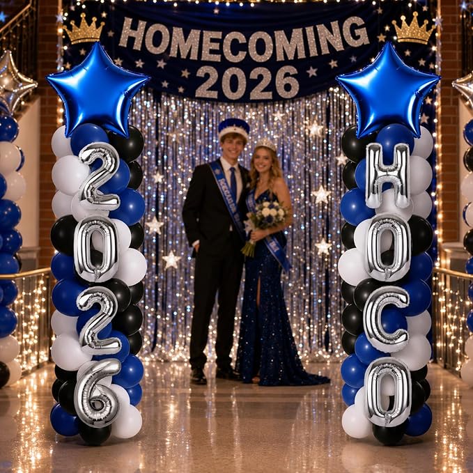 2 Sets Homecoming 2026 Balloon Column Stand Party Decorations Kits with Balloons Class of 2026 Hoco Balloon Tower Stand Kit for Homecoming Prom Party Photo Booth Props Backdrop Decor Party Supplies