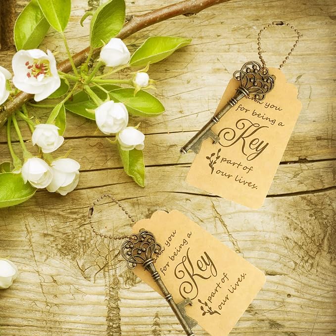 100 PCS Key Bottle Openers,Vintage Skeleton Key Bottle Opener with Escort Card Tag and Key Chains, Rustic Decoration for Wedding Favors,Return Gifts for Housewarming(Bronze)