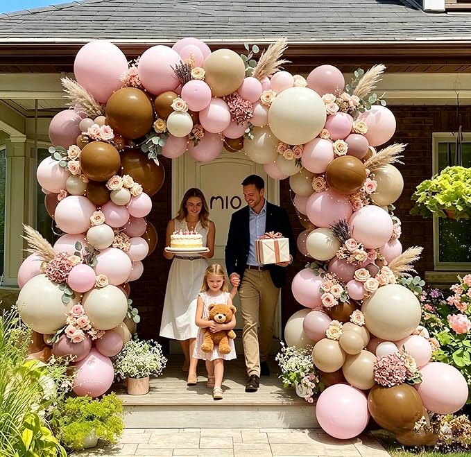 Pink Brown Balloon Arch Kit Double Stuffed Dusty Rose Pink Tan Sand White Mauve Balloon Garland for Birthday Cowgirl Baby Shower Bridal Wedding Western Boho Neutral Bear Party Decoration