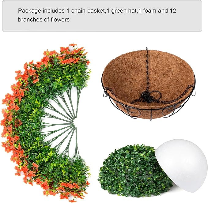 HyeFlora Artificial Fake Fall Hanging Plants Flowers Basket for Outdoor Decor, Faux Silk Orange Mums Daisy in Planter Look Real UV Resistant for Autumn Porch Home Patio Garden Yard Decoration