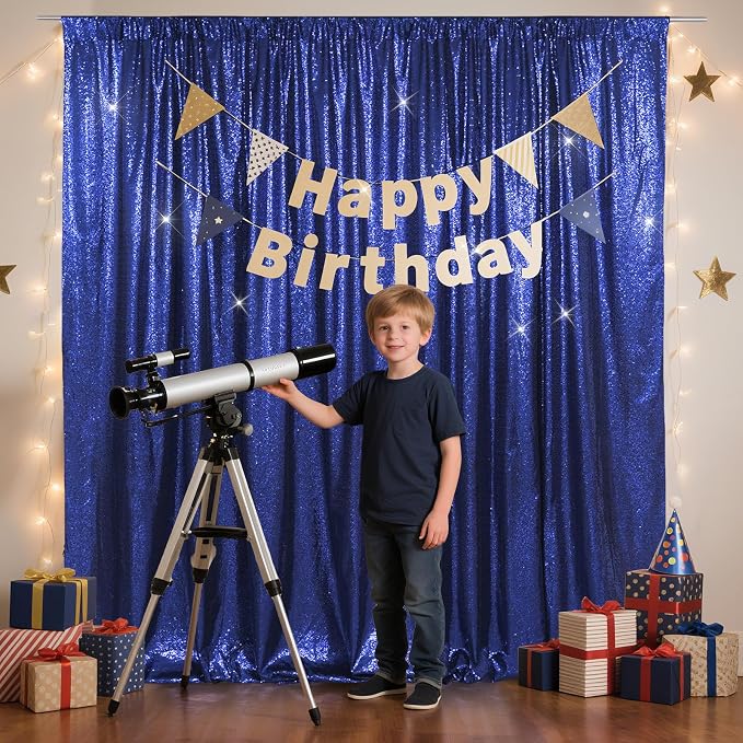 SquarePie 6x6ft Navy Blue Sequin Backdrop for Photography, Satin-Backed Real Sequin Curtain, Enhanced Coverage Shimmering Background with 4" Rod Pocket for Wedding, Birthday, Party Decor, 1 Panel