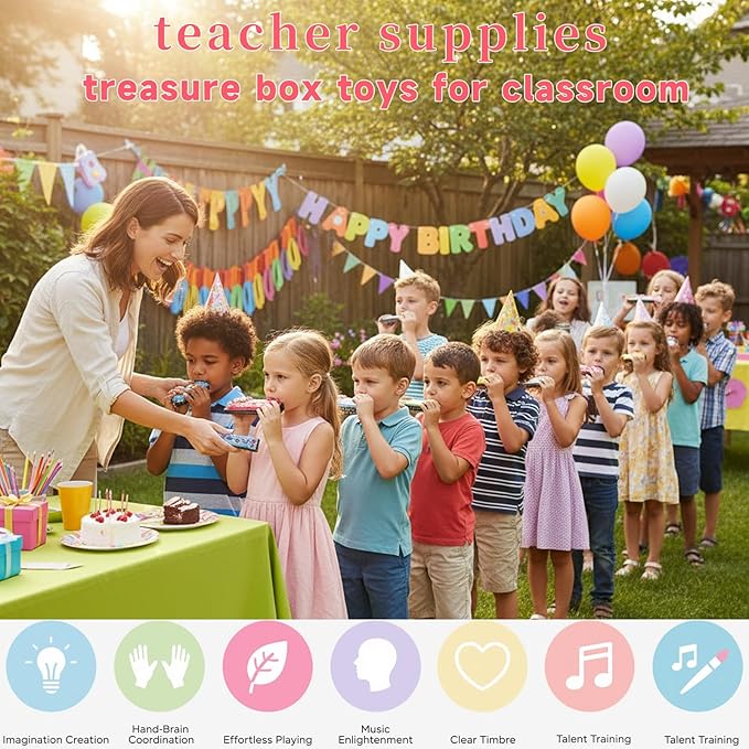24 Pack Kids Harmonicas Birthday Party Favors - Colorful Cartoon Music Toys for Boys Girls Age 3-12, Goodie Bag Stuffers