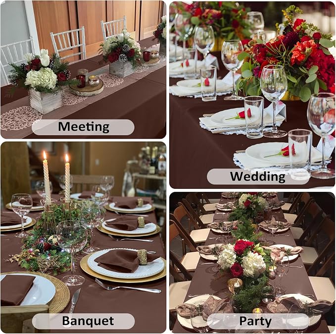 8 Pack Brown Table Cloth 60 x 102 Inch Rectangular Tablecloths for 6 Foot Rectangle Tables, Wrinkle Resistant Brown Tablecloth Washable Polyester Fabric for Buffet Wedding Party Banquet