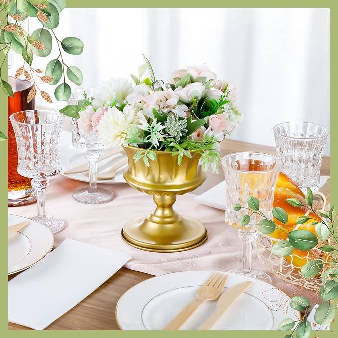 Gerrii 12 Pcs Vases for Centerpieces Metal Compote Vases Urn Planter Trumpet Flower Stand Small Pedestal Flowers for Wedding Table Reception Birthday Anniversary Ceremony Home Decor, 5.91 Inch(Gold)