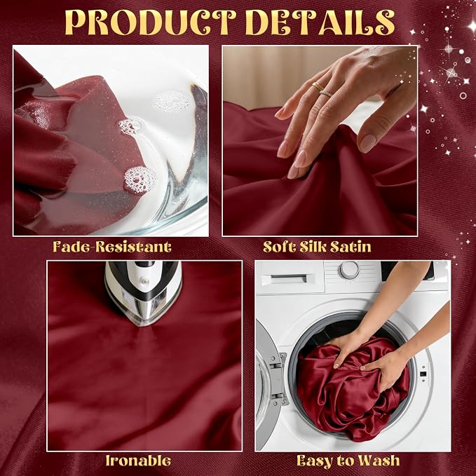 4 Pack Burgundy Satin Tablecloth 58 x 102 Inches, Rectangular Satin Table Cloths for Wedding Reception, Birthday Party, Graduation & Holiday Banquet Tables