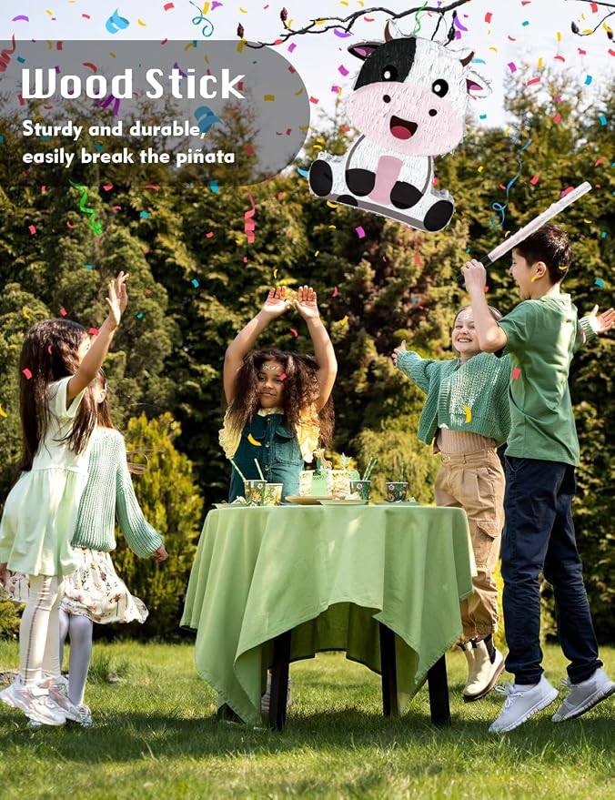 Cute Cow Piñata for Birthday Girls and Boys, Pink Cow Piñata Includes 12pcs Paper Glasses, Blindfold, Stick, and Confetti, Perfect Farm Animal Themed Party Decorations (16 x 13 x 3.5 Inch)