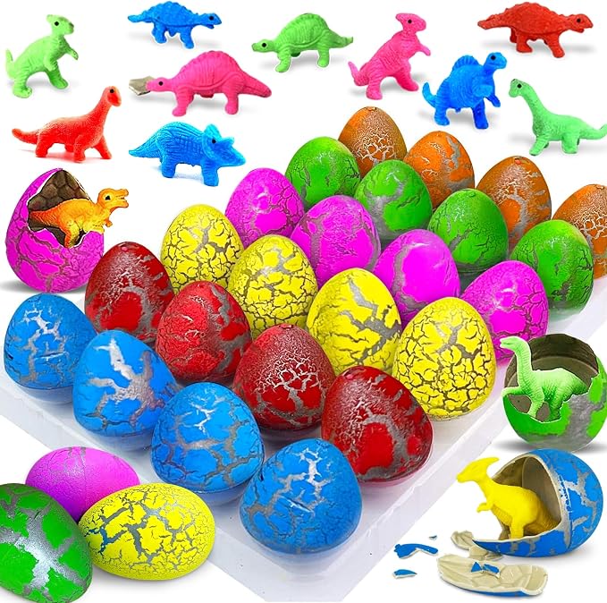 24 Pcs Large Hatching Dinosaur Eggs Dinosaur Birthday Party Favors, Kids Toddlers Goodie Treat Bag Stuffers, Carnival Classroom Prizes, Treasure Box Toys, Boy Girl Grow in Water Dinos Egg Science Kits