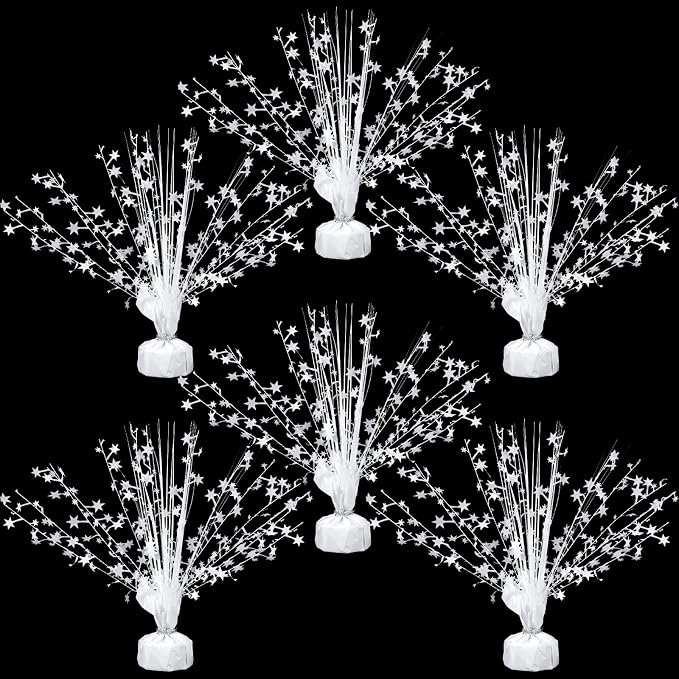 Crowye 6 Pcs Metallic Foil Spray Centerpiece Party Star Decoration Table Decor for Birthday Wedding Bachelorette Summer Party Holiday(White,Small Star)