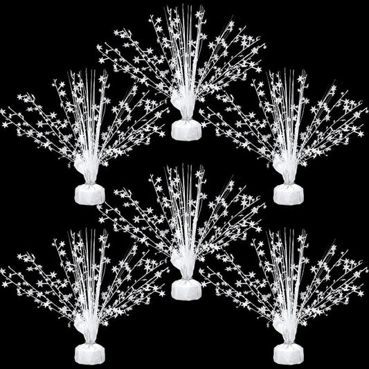 Crowye 6 Pcs Metallic Foil Spray Centerpiece Party Star Decoration Table Decor for Birthday Wedding Bachelorette Summer Party Holiday(White,Small Star)