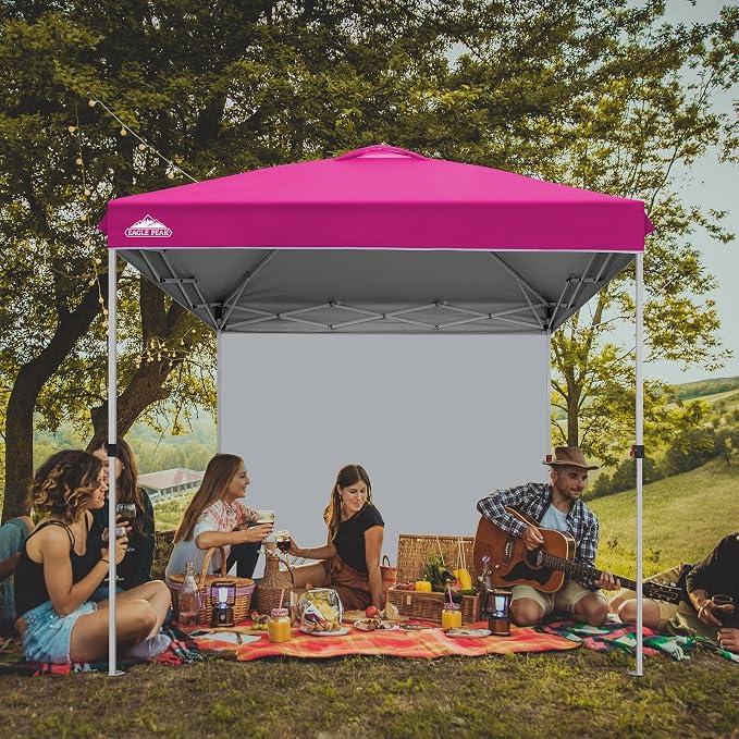 EAGLE PEAK Commercial Canopy 8x8 Pop Up Canopy Tent with 1 Sidewall, Easy Setup Heavy Duty Instant Event Shelter for Vendors & Markets, Outdoor Sun Shade, Pink