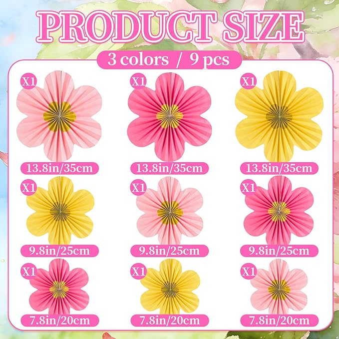 SUNBEAUTY Paper Flowers Decorations for Wall Gold Flower Party Decorations Hanging Fans Floral Backdrop Decor Mothers Day Birthday Wedding Baby Shower Decoration Wall Set of 9