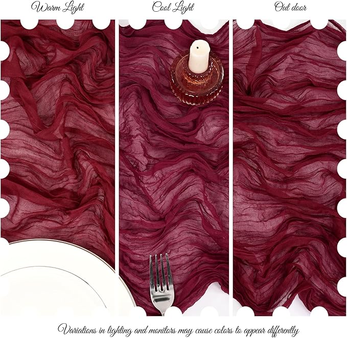 25 Pack Burgundy Cheesecloth Table Runner 17 x 108 Inch Fall Thanksgiving Boho Rustic Farmhouse Gauze Cheese Cloth Runner for Wedding Party Baby Shower Home Decor Holiday Decorations