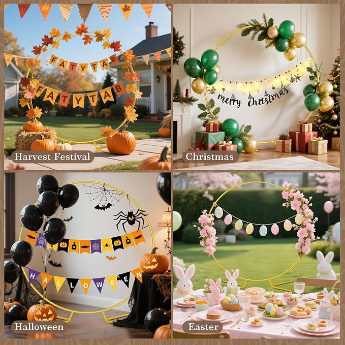 Antizz 8FT Round Arch Backdrop Stand, Gold Circle Balloon Arch Frame Stand Heavy Duty Wedding Arches with Upgrade base for Ceremony Birthday Party Anniversary Bridal Graduation Decoration