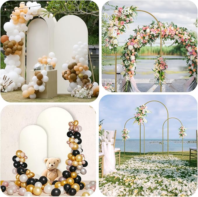 Arch Backdrop Stand and Cover Set, Metal Balloon Arch Backdrop 6ft, Gold Arched Stand Frame for Wedding, Parties,Birthday, Event Decorations (White,6ft)