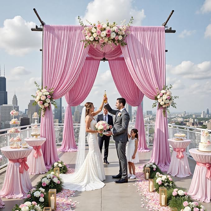 12ft x 10ft Pink Backdrop Curtains for Parties, Wrinkle Free 2 Panels Photo Backdrop Drapes Back Drop Cloth for Wedding Birthday Photography Background Decor