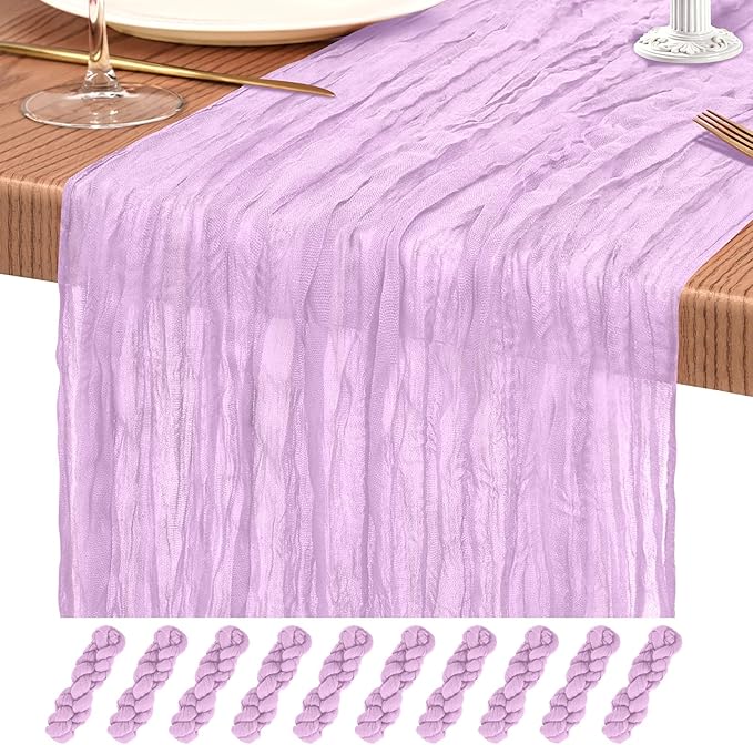 10 Pack Lilac Purple Cheesecloth Table Runner 10FT Lavender Boho Gauze Cheese Cloth Table Runners Romantic Rustic Sheer Table Decorations for Wedding Party Baby Shower Birthday Holiday Home