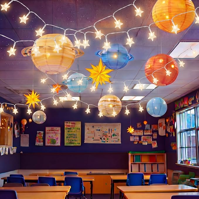 VioraWhite 2026 Space Celing Decoration for Classroom VBS Outer Space Party, Star Hanging Ornament, Solar System Paper Lantern for Galaxy Themed Birthday Baby Shower Decor Supplies