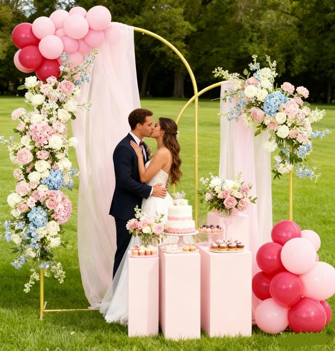 Metal Arch Backdrop Stand Set of 2, 6.6FT+6FT Wedding Arch Frame,Gold Balloon Arch Backdrop for Wedding,Graduation Ceremony,Baby Shower,Birthday Party Decoration (Gold, 6FT+6.6FT)