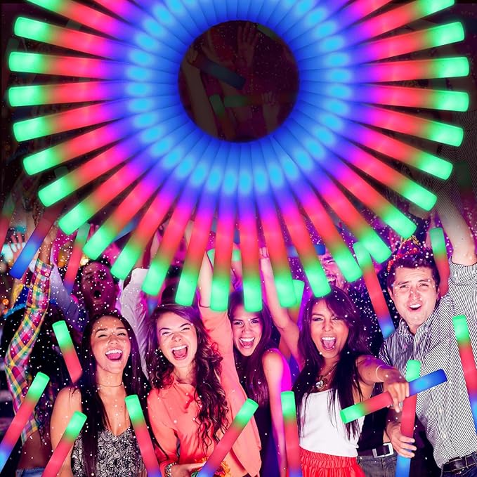 OLUPP 70 PCS LED Foam Glow Sticks Bulk, Glow in the Dark Party Supplies with 3 Modes Colorful Flashing, Foam Light Up Sticks for Wedding,Birthday,Neon Party,Carnival,Concert,New Year