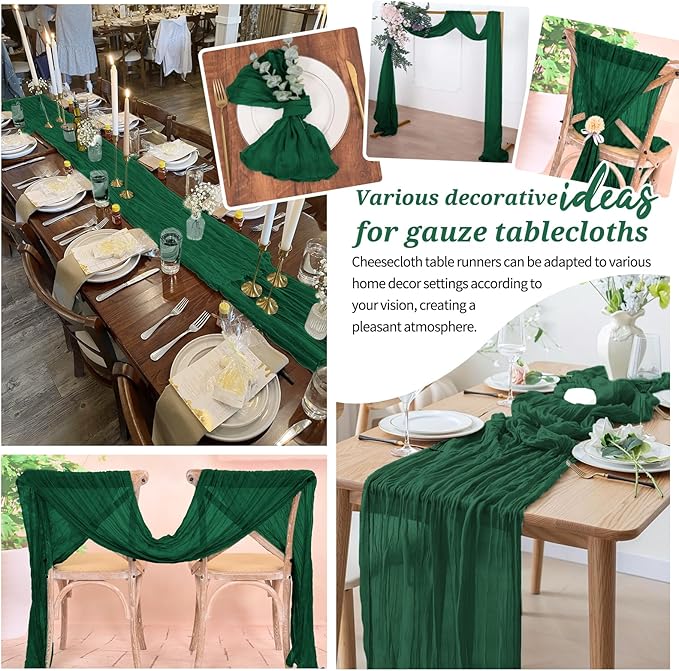 20 Pack Cheesecloth Table Runner Forest Green, Rustic Boho Gauze Fabric Table Runner Romantic Table Runner for Wedding, Festival, Birthday, Anniversary, Dinner and Outdoor Events (17.7 x 108 inch)