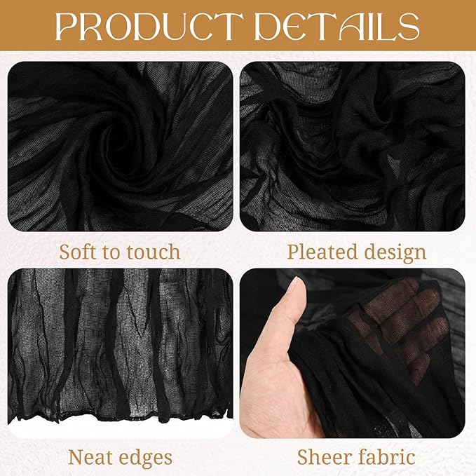 8 Pack Cheesecloth Table Runner, 10Ft Boho Gauze Table Runner 21×120 Inch Rustic Romantic Long Table Runner for Wedding Party Bridal Shower Thanksgiving Christmas Decoration (Black)