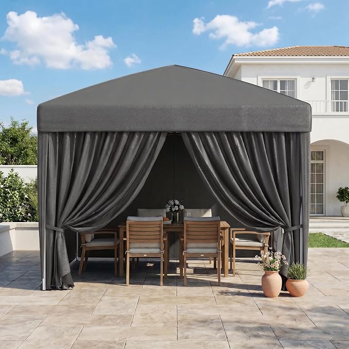 KIGOTY 10x10 FT Portable Pop Up Canopy Tent, Adjustable Height Instant Gazebo with Sidewalls, One-Push Setup Outdoor Canopy for Camping, Parties, Vendor Events (Grey, 3m × 3m)