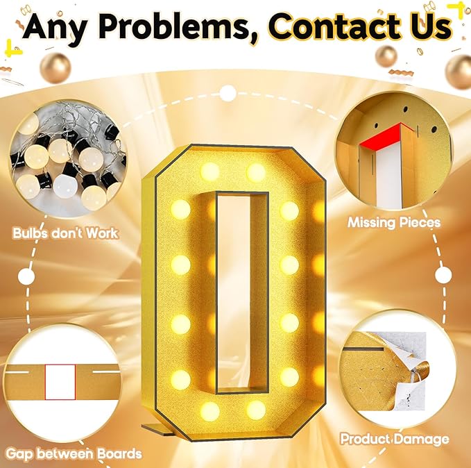 4FT Large Light Up Numbers 0, Gold Number 0 Marquee Frame Marquee Mosaic Number for Birthday, Giant Number 0 Marquee 4 Feet Tall DIY Frame Pre-Cut Foam Board Kit for Graduation Anniversary Decoration