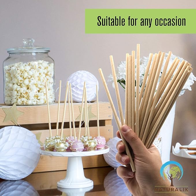 Naturalik 300/1000-Pack Extra Durable Brown Paper Straws Biodegradable- Premium Toxin Free Paper Straws Bulk- Drinking Straws for Juices, Restaurants and Party supplies, 7.7" (Brown, 300ct)