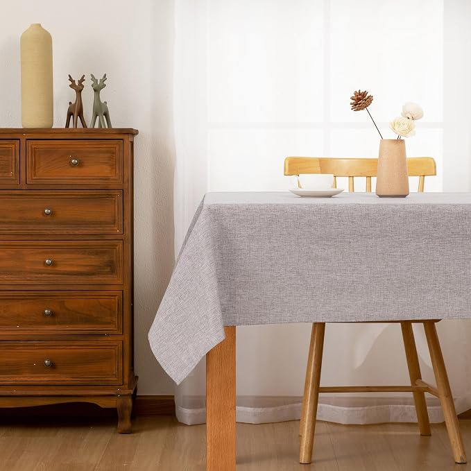 Hiasan 2 Pack Faux Linen Rectangle Tablecloth - Wrinkle and Stain Resistant Washable Table Cloth for Kitchen Dining Room Holiday Table Cover for Party Dinner, Stone, 60 x 120 Inch