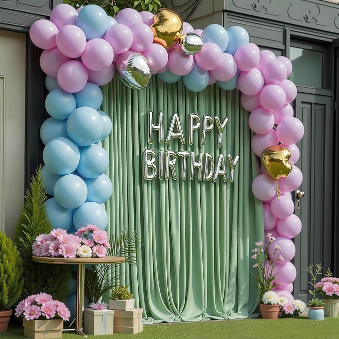 Wokceer Sage Green Backdrop Curtain for Wedding Parties 2 Pack 10x8FT Wedding Curtains Photo Backdrop Drapes Polyester for Photoshoot Baby Shower Birthday Party Curtains Background 4 Panels 5x8FT