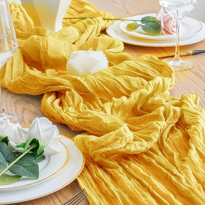 Table Runner Cheesecloth 10FT Gold Boho Gauze Cheese Cloth Rustic Sheer Table Runners for Wedding Bridal Baby Shower Party Decoration