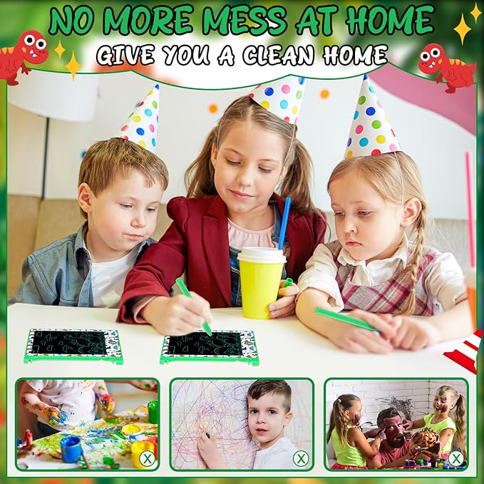 Nezyo 12 Pack Dinosaur Party Favors Mini LCD Writing Tablet for Kids 4.6 Inch Doodle Board Drawing Tablet Erasable Reusable Electronic Drawing Pads for Dinosaur Party Decor Birthday Supplies