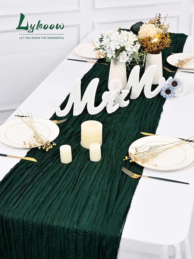 10 Packs Cheesecloth Table Runner Emerald Green, 10Ft x 35" Dark Green Rustic Gauze Boho Wedding Table Runner Decoration, Wedding Table Decor Table Cloth for Wedding Party Bridal Shower Table