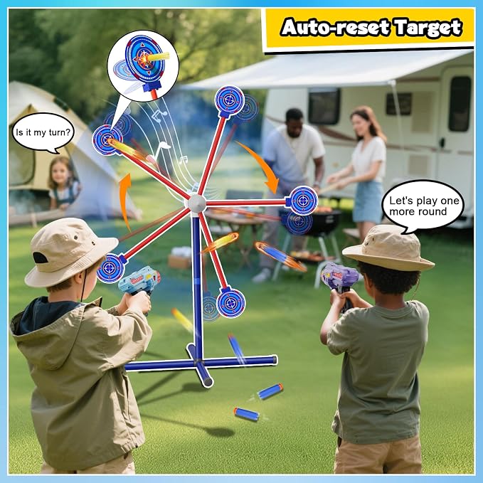Rocket Shooting Games Toys with Rotating Target 2 Toy Guns 20 Foam Darts Kids Outdoor Toys for Boys Age 5 6 7 8 9 10+ Year Old Carnival Games Compatible with Nerf Guns