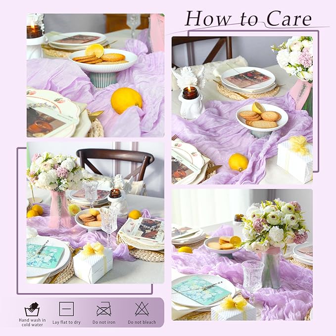10 Pack Lavender Cheesecloth Table Runner 17x108 Inch Semi Sheer Boho Rustic Gauze Cheese Cloth Table Runners for Wedding Party Birthday Baby Shower Home Décor
