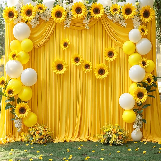 10x12 Yellow Backdrop Curtains for Wedding Party Wrinkle Free Backdrops Curtain Drapes Fabric Decorations Photo Back Drop Cloth for Baby Shower Photography Stage Reception 5ft x 12ft,2 Panels