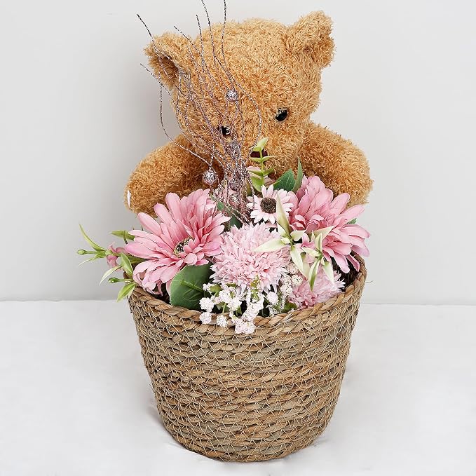 Pink Flowers Table Centerpieces - Set of 6 Pre-Made Daisy Floral Arrangements with Black Metal Vase for Birthday, Baby Shower, Party, Events Celebration Decorations - Dusty Pink & Rose Gold