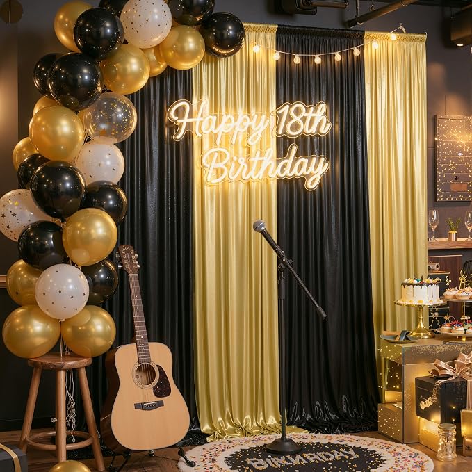 20ft x 10ft Gold Black Sequin Backdrop Curtain for Parties, Wrinkle Free Glitter Photo Backdrop Drapes 4 Panels 5x10ft Back Drop Cloth for Wedding Photography Background