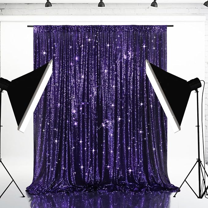 Eternal Beauty Purple Sequin Backdrop, 8x8 Ft Halloween Glitter Background Curtains for Shimmer Photography Party Wedding Birthday Back Drop Decor