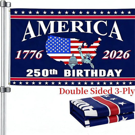 250 Anniversary USA Flag - 3x5 Ft Double Sided 3 Layers Patriotic Flags - 4th of July Decorations Independence Day American 250th Anniversary Flag 1776-2026 for Indoor Outdoor Decoration