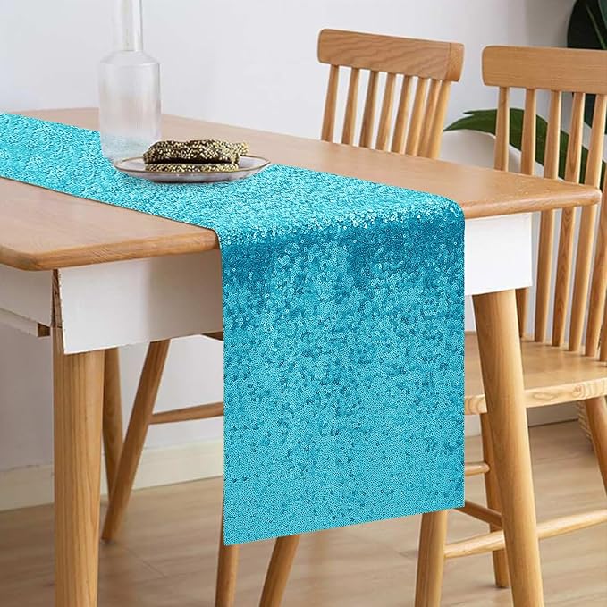 10 Packs 12 x 72 inches Turquoise Sequin Table Runner, Glitter Runner for Birthday Party Supplies Wedding Holiday Celebration Baby Shower Engagement Anniversary Decor